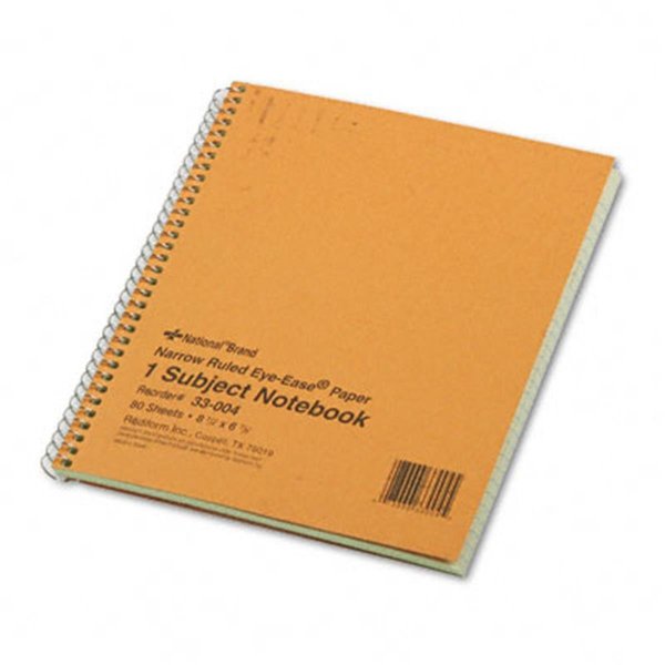National Brand Subject Wirebound Notebook- Narrow Rule- 8-1/4 x 6-7/8- Green- 80 Sheets NA31724